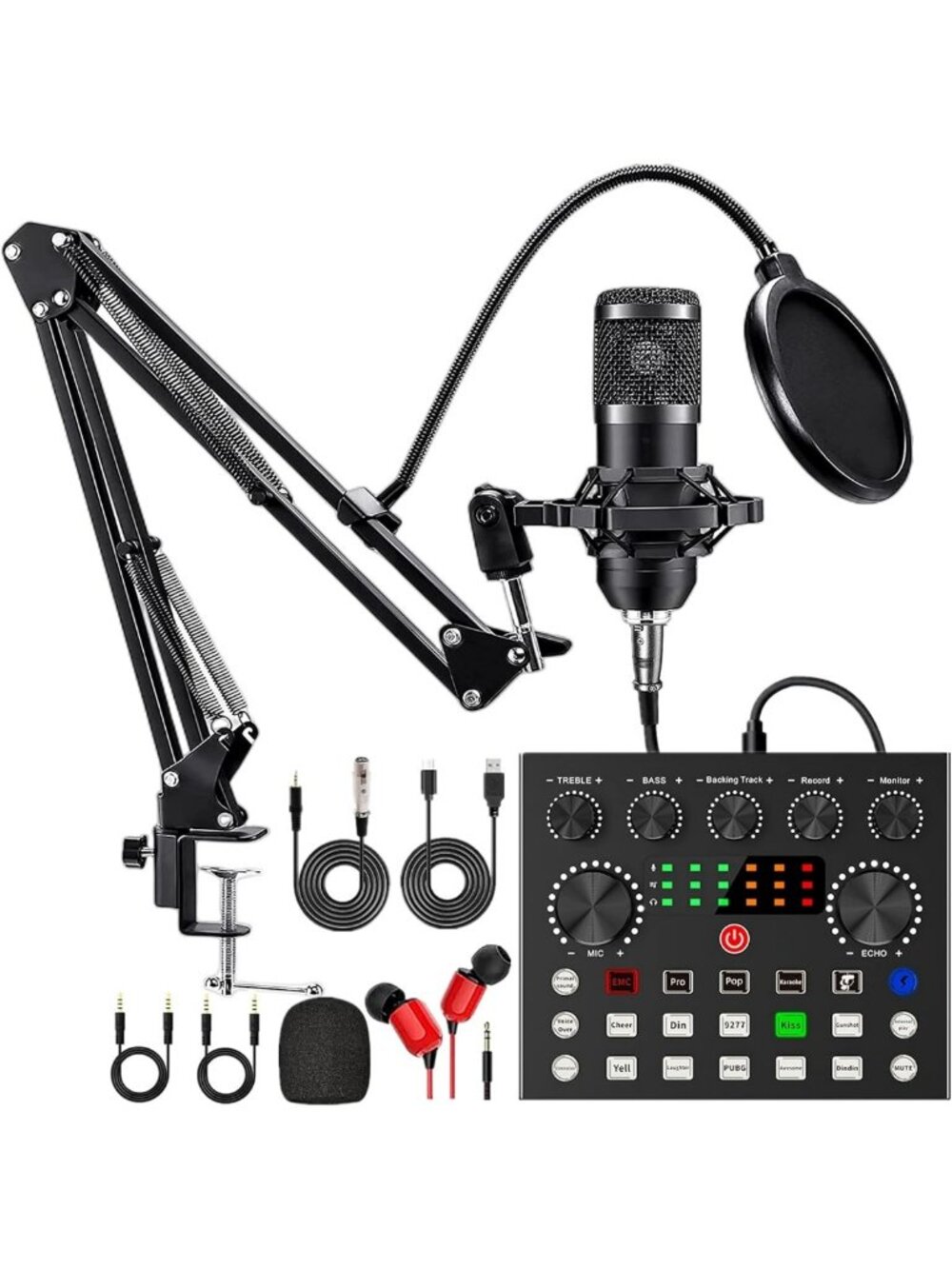 Podcast Equipment Bundle - BM800 Microphone, V8s Voice Changer, Recording Studio